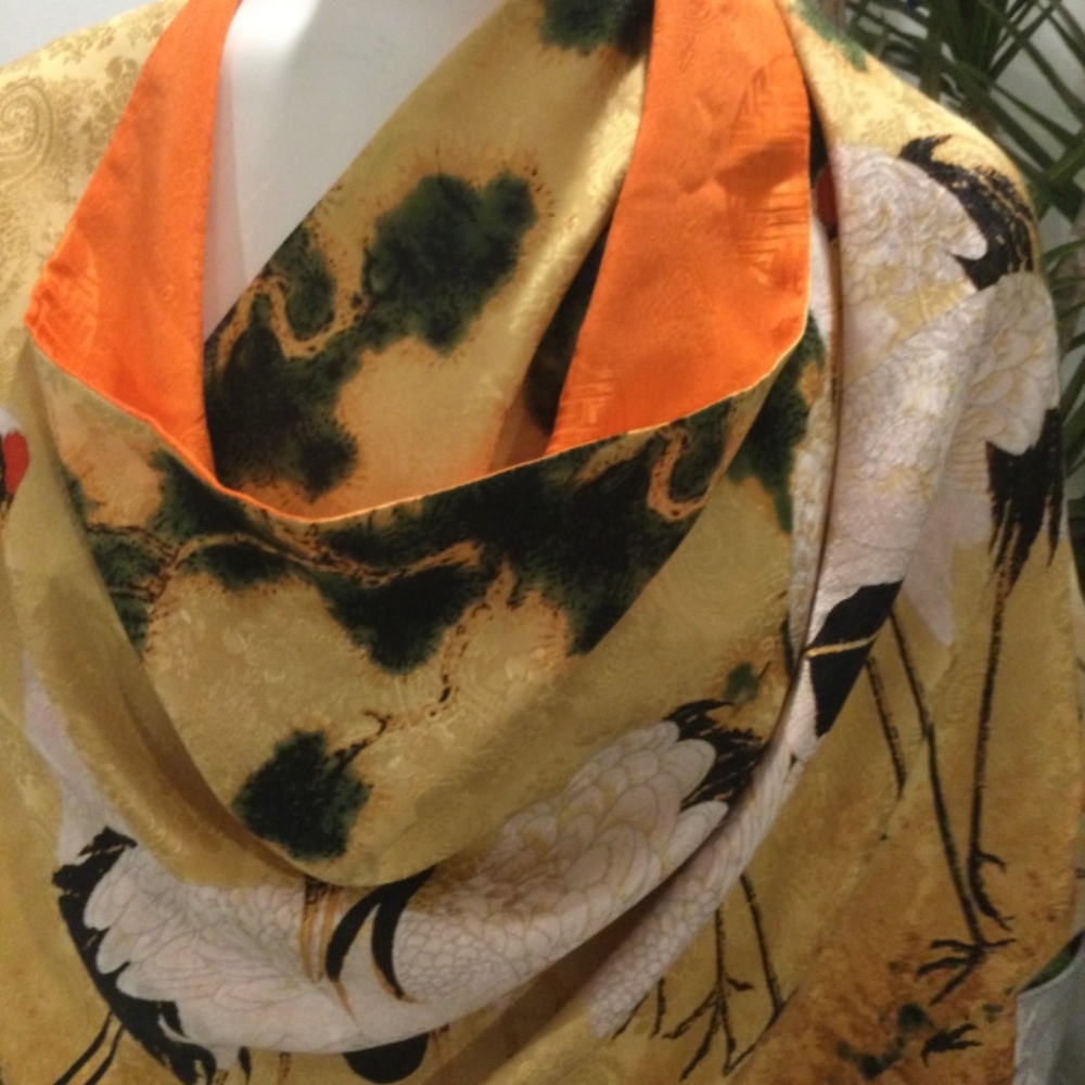 100% Silk Kimono Style Long Scarf, Vintage - Picture 3 of 8